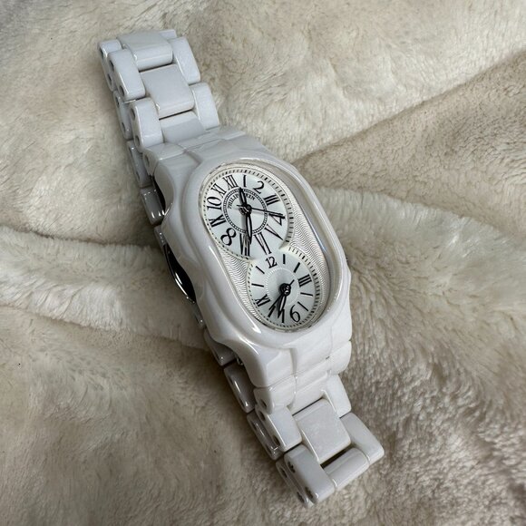 Philip Stein White Ceramic Dual Time Watch - Natural Frequency Tech - Like-New - Picture 4 of 7